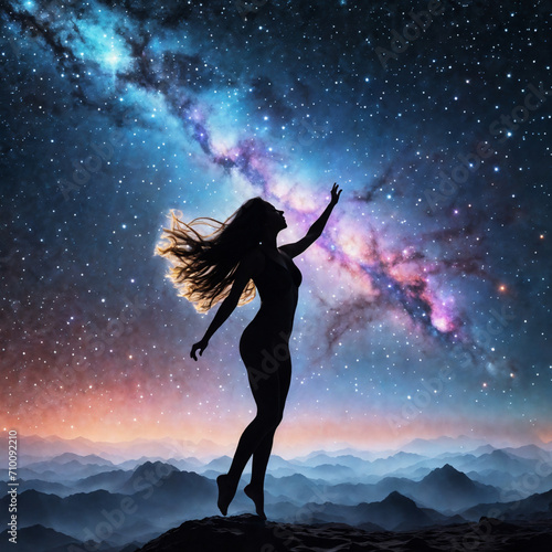 Woman in a sidereal night, Generative AI