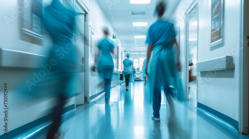 Medical doctors and nurses in a hospital ward, long exposure blurred motion
