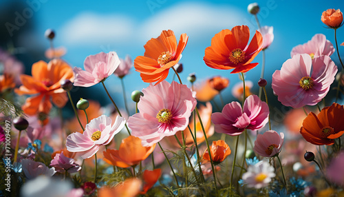 Vibrant colored flowers bloom in the meadow generated by AI