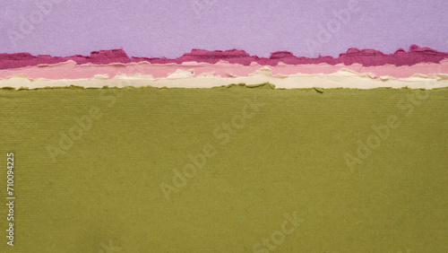 abstract landscape in pink and green pastel tones - a collection of handmade rag papers