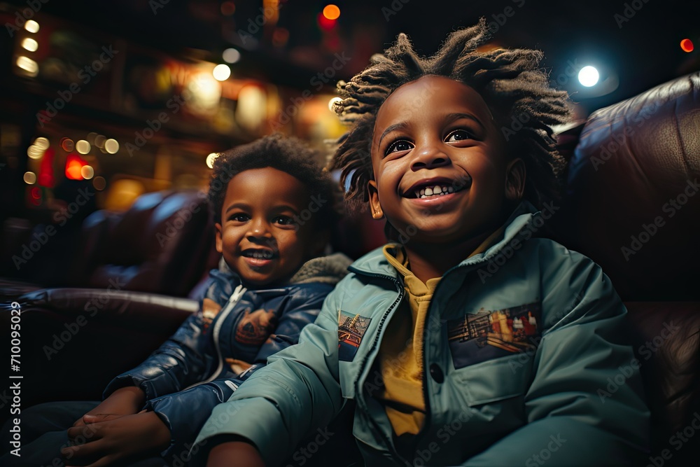 Brothers share laughs and ties in a relaxed session of movies., generative IA Brothers share laughs and ties in a relaxed session of movies., generative IA