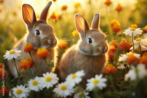 Fluffy bunnies in a sun-drenched meadow