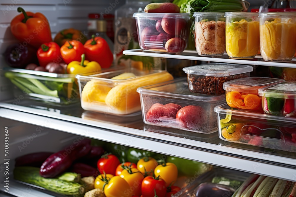 Open refrigerator filled with fruits and vegetables Open refrigerator filled with fruits and vegetables