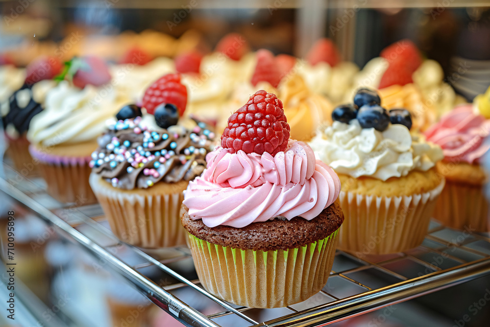 Delicious cupcakes close-uo, tasty sugary desserts