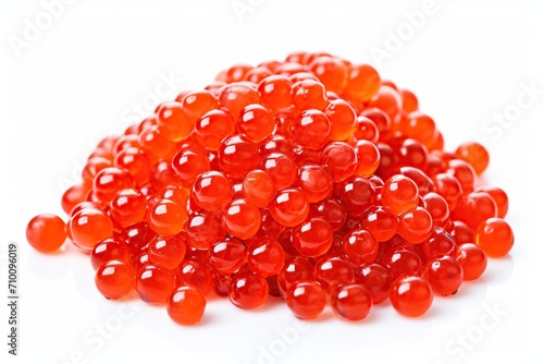 Fresh red caviar on white background