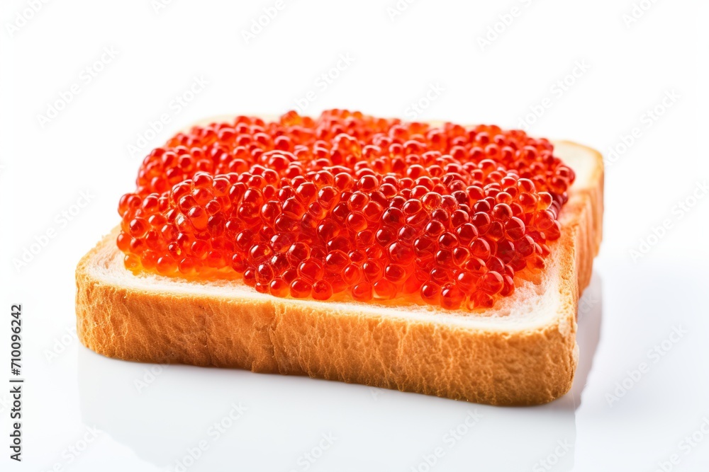 Bread with fresh red caviar on white background Bread with fresh red caviar on white background