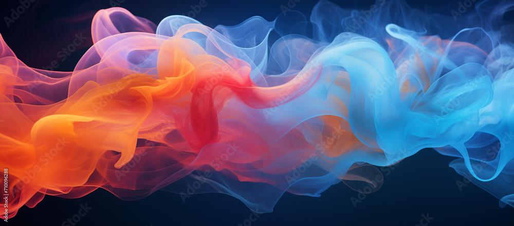 Flamboyant and colorful smoke on a dark background. - obrazy, fototapety, plakaty 