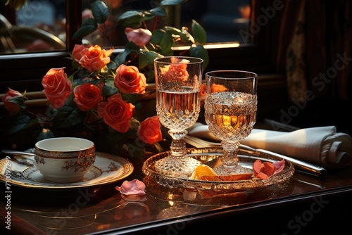 Romantic dinner in candlelight in elegant restaurant.  generative IA