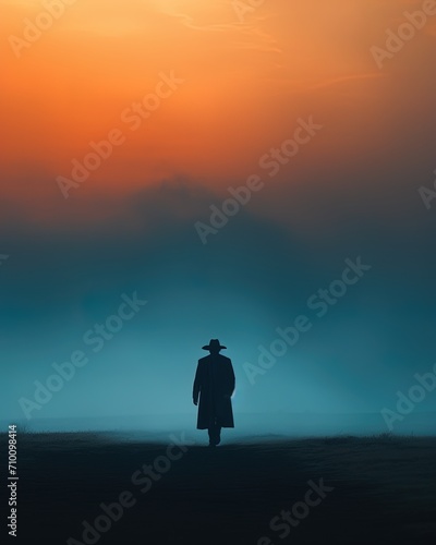 silhouette of a man walking on the beach