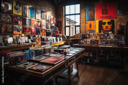 Vintage store full of vinyls, CDs and musical nostalgia., generative IA