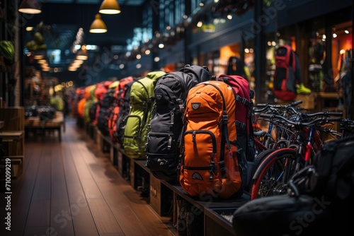 Shop full of sports equipment for outdoor adventures., generative IA