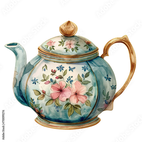 Watercolor clipart of a vintage teapot, ideal for Valentine's Day design or a cozy afternoon tea party invitation.