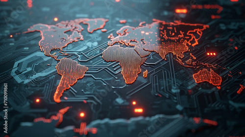 World map on digital tech background.