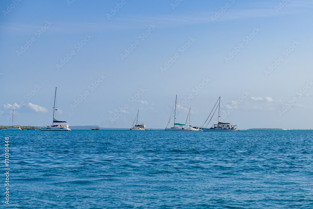 Modern yachts in Indian ocean near the Nungwi village, Zanzibar