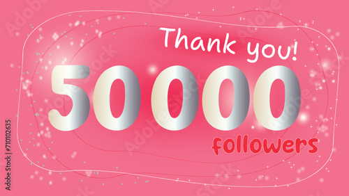 50k Silver numbers Followers Pink background Premium vector social media poster banner celebration greeting Gratitude text thank you Network friends followers 50000 Girls design Milestone