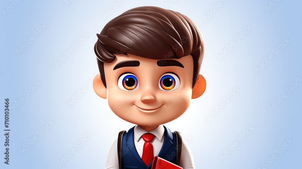 Little Schoolboy with book and tie on blue background Little Schoolboy with book and tie on blue background