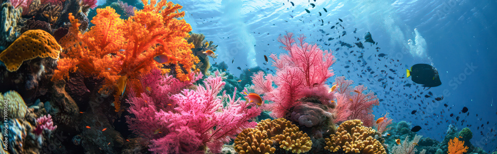 Colorful coral reef in the sea