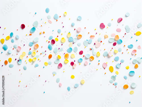 a group of confetti on a white surface
