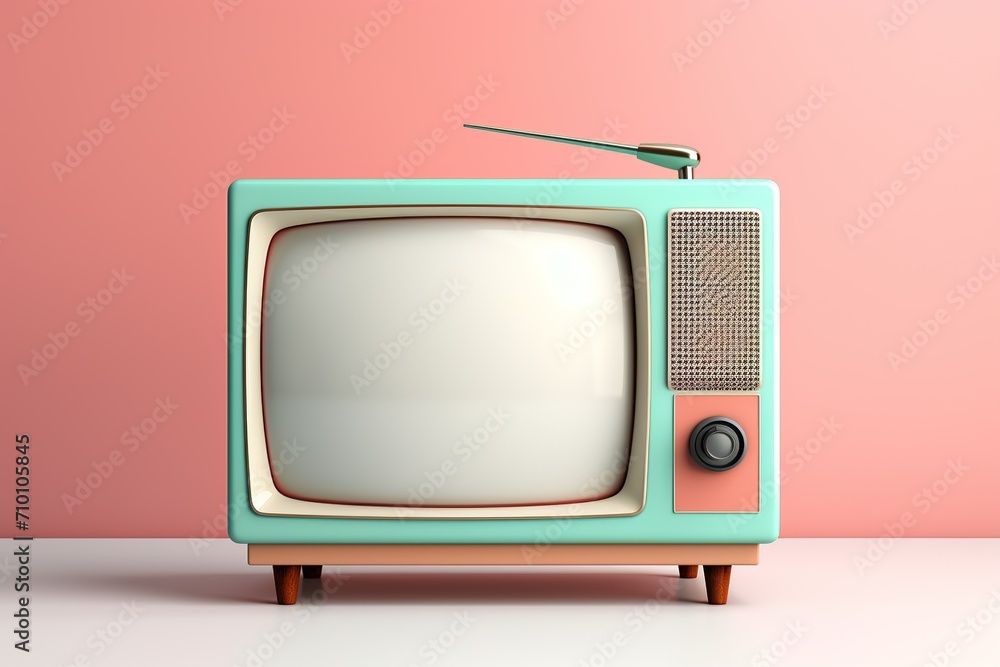 old retro cartoon pastel blue TV on a pink background