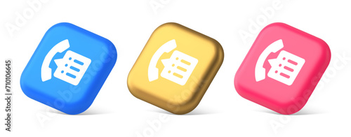 Phonebook handset important contact list info button phone call communication 3d isometric icon