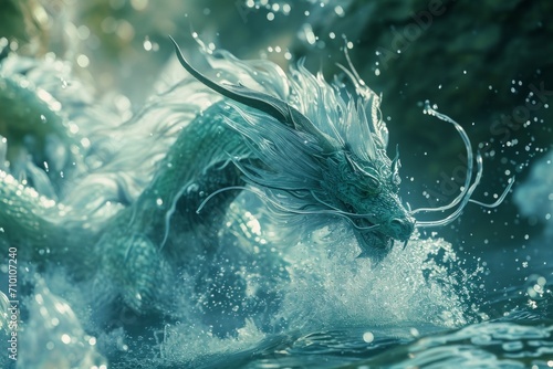 a mithological water dragon flowing in the river photo