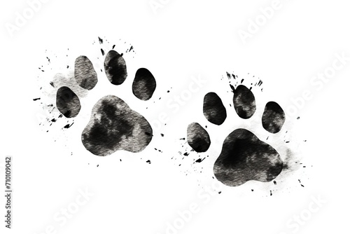 Illustration of black silhouette of a dog paw prints on white background photo