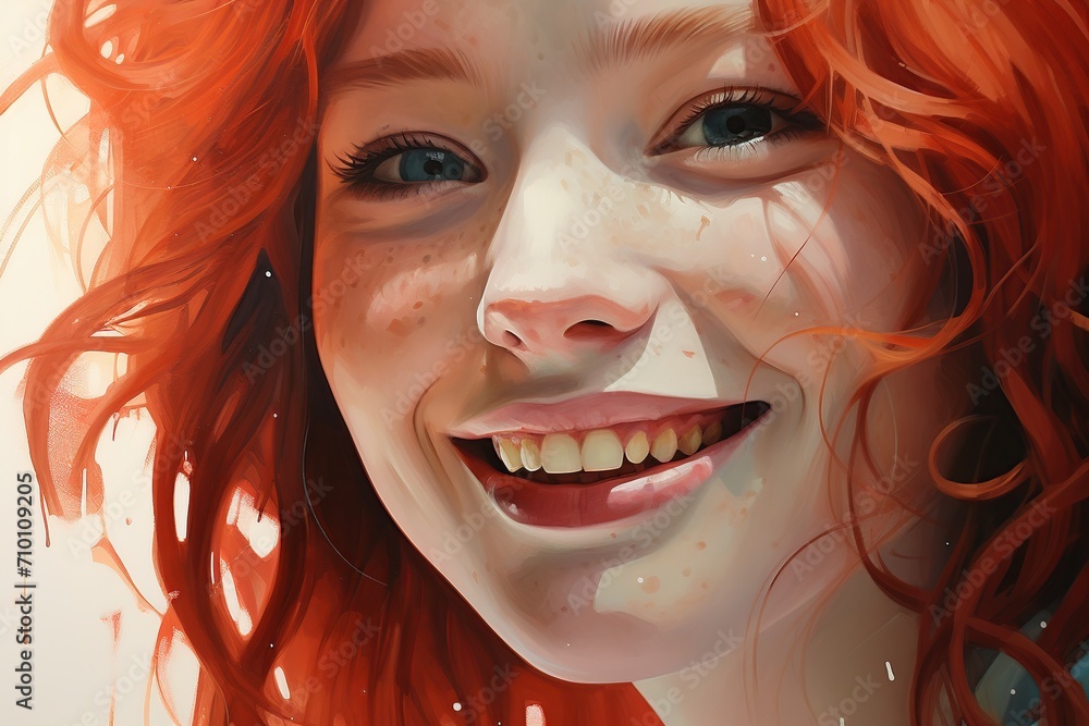 Illustration of white teeth smile of young woman