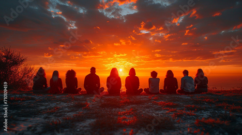 Christian youth praying at sunrise