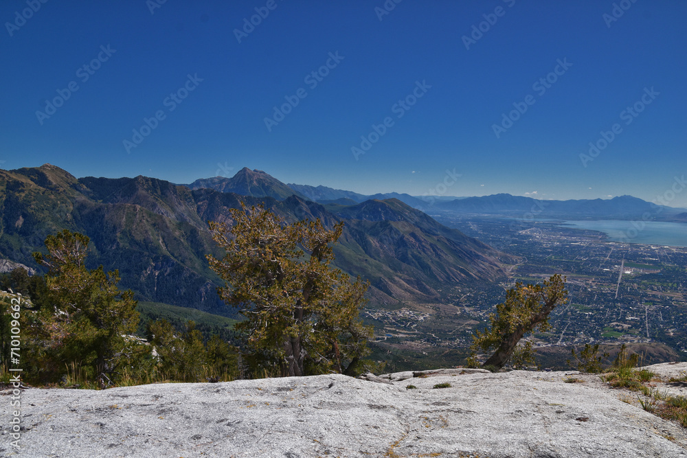Mt Timpanogos from Lone Peak Jacob’s Ladder hiking trail, Wasatch Rocky Mountains, Utah, United States. 2023