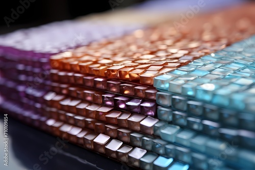 Macro view of neatly arranged notepads in various pastel hues, forming an enticing mosaic photo