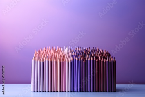 Minimalistic yet captivating arrangement of sharpened colored pencils against a lavender gradient  creating a visually appealing scene for any creative project