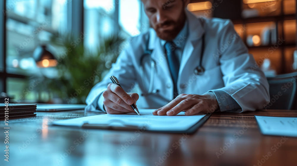 Doctor taking notes in his notebook, hospital, medical concept Doctor taking notes in his notebook, hospital, medical concept