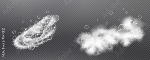This vector template shows a bath foam with shampoo bubbles isolated on a transparent background. It can be used for advertising purposes. Mousse bath foam.