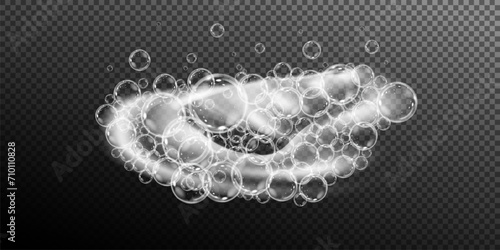 This vector template shows a bath foam with shampoo bubbles isolated on a transparent background. It can be used for advertising purposes. Mousse bath foam.