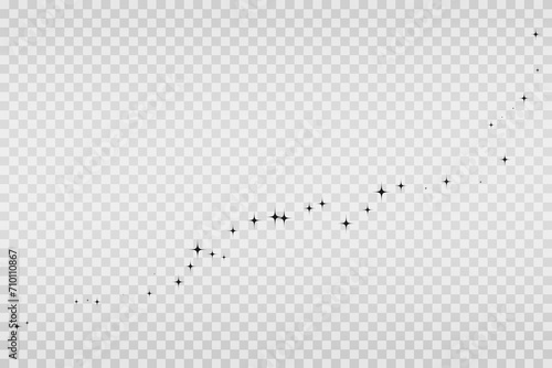 Shooting Star Black. Shooting star with an elegant star trail on a white background. Festive star sprinkles, powder. Vector png.	