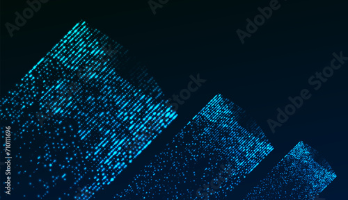 3D big data cubes made of glowing particles. Isometric bright box with reflection. From Chaos to order. Machine learning. Technology, digital database, network and blockchain connection. Vector