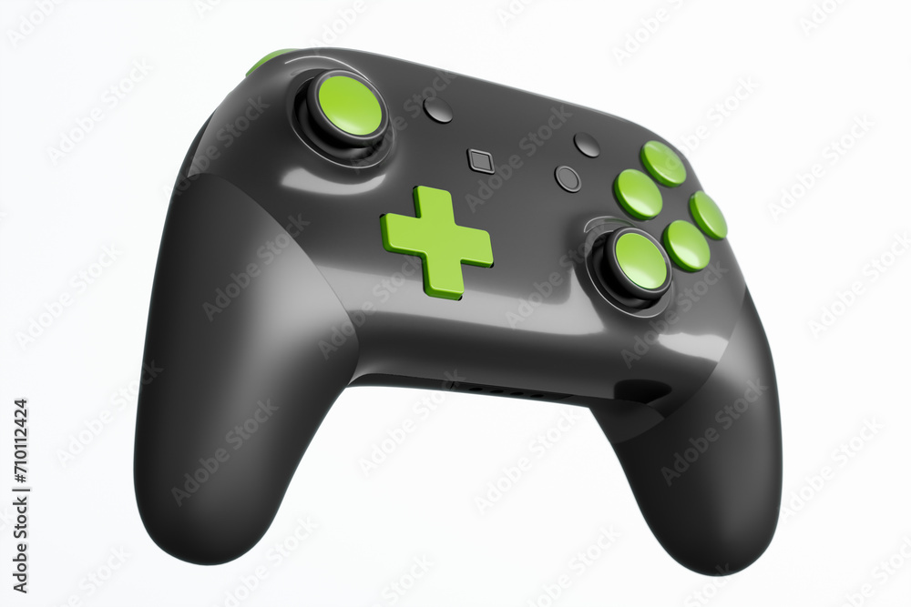 Realistic black video game joystick or gamepad with color buttons on white Realistic black video game joystick or gamepad with color buttons on white