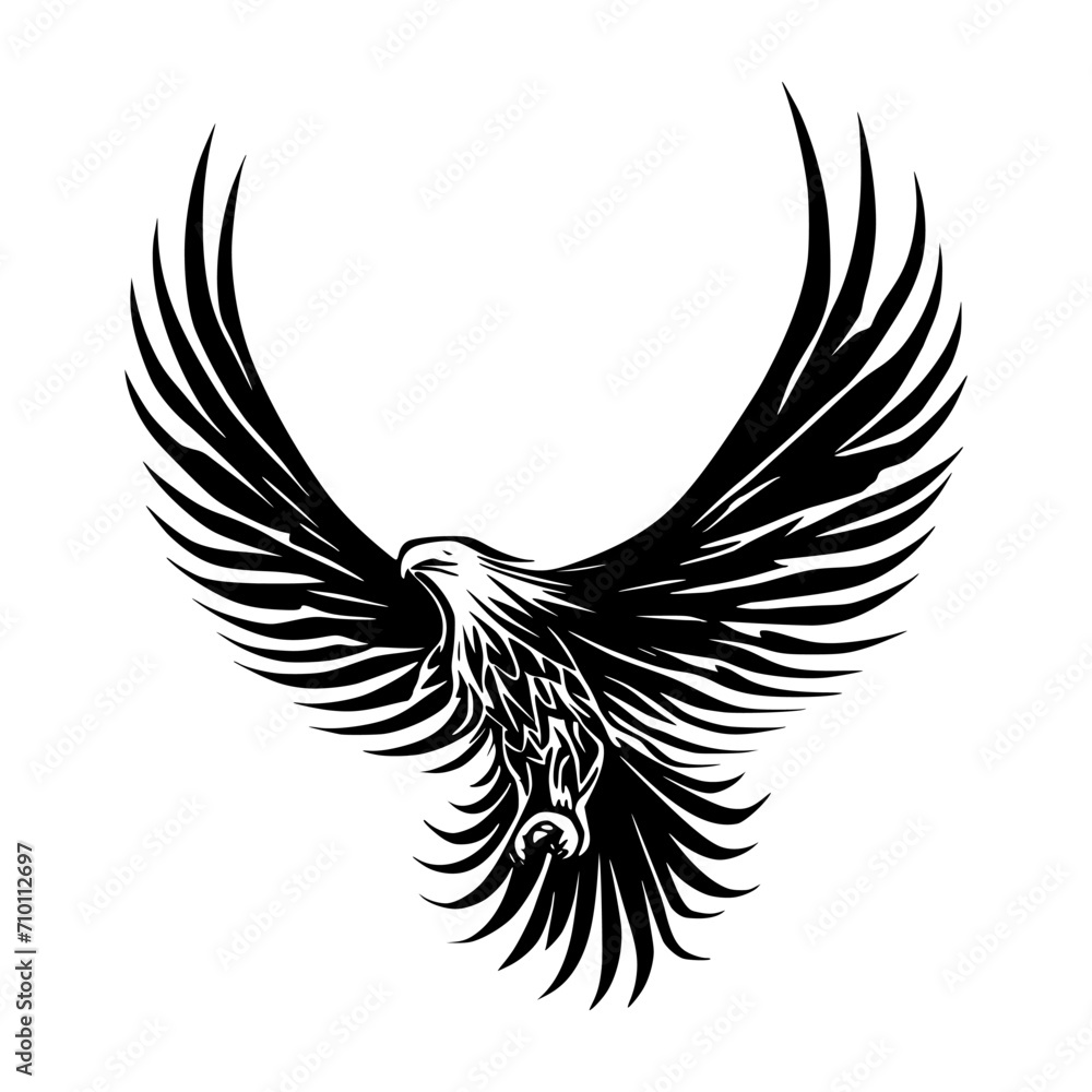 Fototapeta premium Hand-drawn vector design of an eagle in mid-flight, ideal for digital or print use.