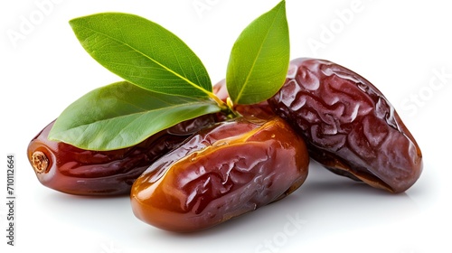 Dates fruit with leaves isolated on white background. Clipping Path