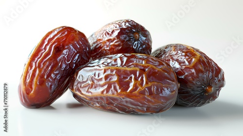Dates fruit on white background, close-up, shallow depth of field
