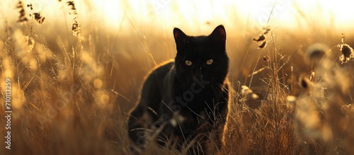 Dark feline in the field.