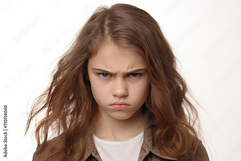 Portrait of angry child girl on white background Portrait of angry child girl on white background