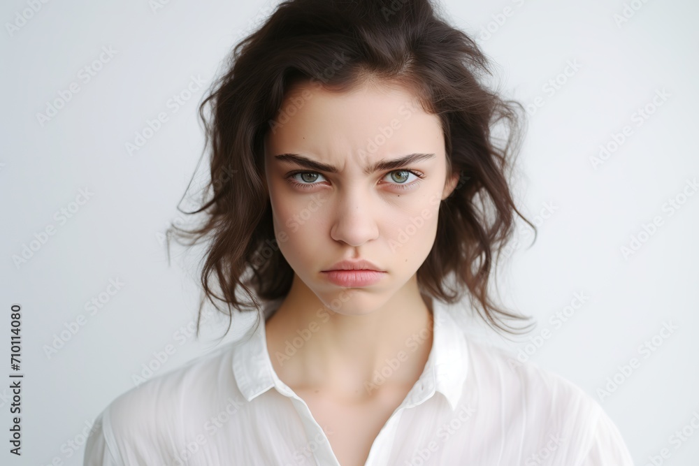 Portrait of young angry woman on white background Portrait of young angry woman on white background