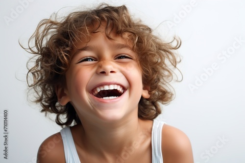 Portrait of cute child on white background