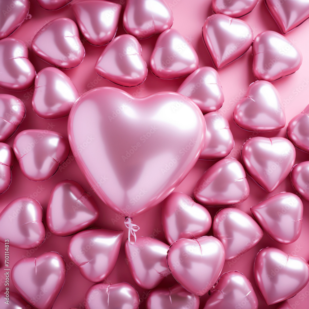 metallic pink heart shape balloons  on pink background