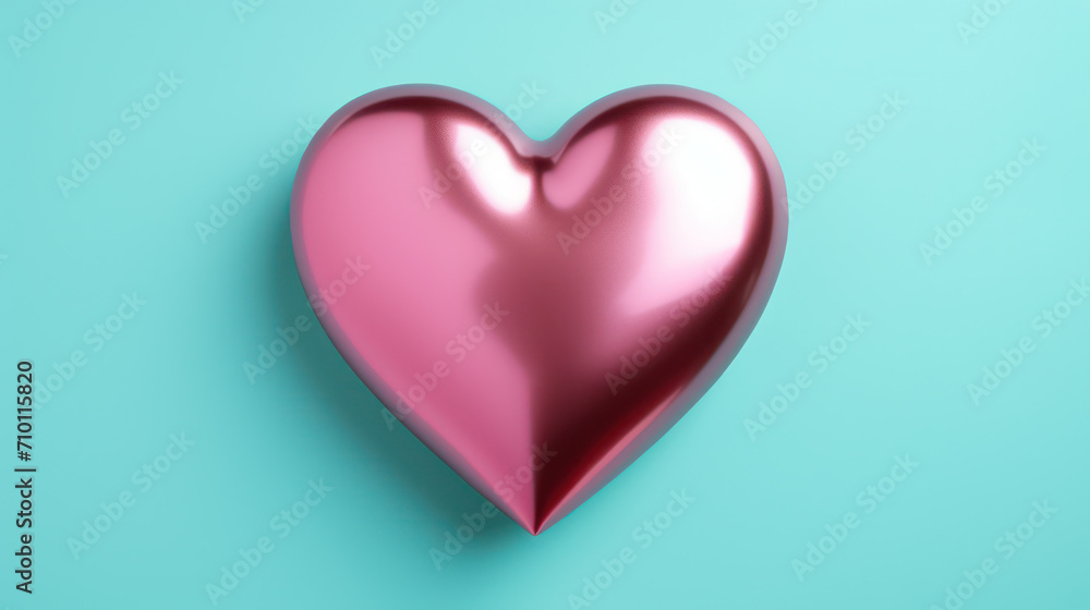 metal pink heart on turquoise background