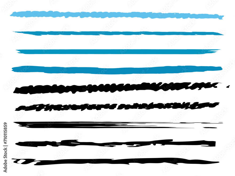 Set of black and blue grunge brushes, pencil, highlight and underline in text Set of black and blue grunge brushes, pencil, highlight and underline in text