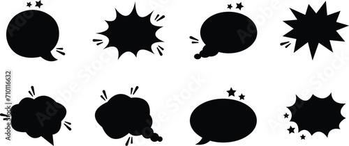 Bubble bursting shape icon in flat set. isolated on transparent background. bubbles starburst and sunburst of empty comic speech bubbles different Sound effects halftone shadows. vector for apps web photo