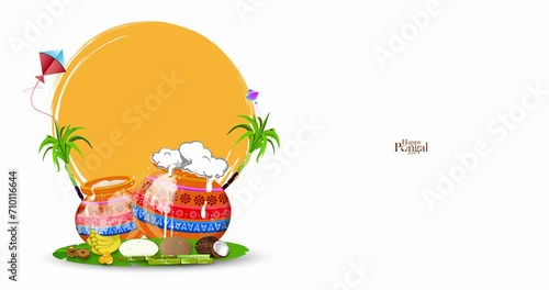 Animated Happy Pongal festival greetings video on white.