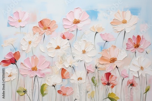 Acrylic illustration of a bouquet of bright summer flowers